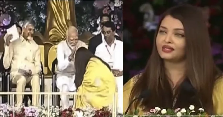 മോദിയുടെ കാല്‍തൊട്ട് വണങ്ങുന്ന ഐശ്വര്യാറായി(ഇടത്ത്)