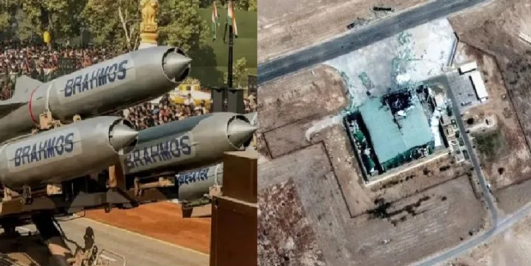 പാകിസ്ഥാന്‍ വ്യോമബേസില്‍ യുദ്ധവിമാനങ്ങള്‍ സൂക്ഷിക്കുന്ന ഹംഗാര്‍ ബ്രഹ്മോസ് ആക്രമണത്തില്‍ തകര്‍ന്ന നിലയില്‍. ആറ് മാസമായിട്ടും ഇവിടുത്തെ അറ്റകുറ്റപ്പണികള്‍ പൂര്‍ത്തിയായിട്ടില്ല (വലത്ത്)