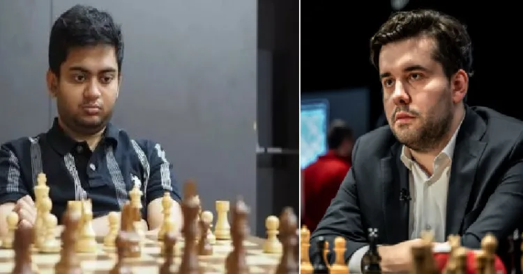 ദീപ്തയാന്‍ ഘോഷ് (ഇടത്ത്) റഷ്യയുടെ ഇയാന്‍ നെപോമ്നെഷി (വലത്ത്)