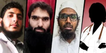 കശ്മീരില്‍ സ്ഫോടനം നടത്താന്‍ പദ്ധതിയിട്ട ഭീകരരായ ഡോക്ടര്‍ മുസമ്മല്‍ ഷക്കീല്‍, ഡോക്ടര്‍ ആദില്‍ അഹമ്മദ് റാഥര്‍, ഡോക്ടര്‍ അഹമ്മദ് മൊഹിയുദ്ദീന്‍ സയ്യിദ്, വനിതാഡോക്ടറായ ഷഹീന്‍ ഷഹീദിന്‍റെ പ്രതീകാത്മകചിത്രം (ഇടത്ത് നിന്നും വലത്തോട്ട്)