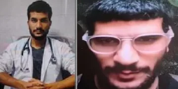 ഇതിനകം പ്രചരിച്ച ഉമര്‍ മുഹമ്മദ് നബിയുടെ ചിത്രം (വലത്ത്) എന്‍ഡിടിവി പുറത്തുവിട്ട ഡോക്ടര്‍ വേഷത്തിലുള്ള ഉമര്‍ നബിയുടെ സിസിടിവി ദൃശ്യം (ഇടത്ത്)