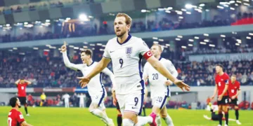 ഇംഗ്ലണ്ടിനായി ഇരട്ട ഗോള്‍ തികച്ച ഹാരി കെയ്‌ന്റെ ആഹ്ലാദം