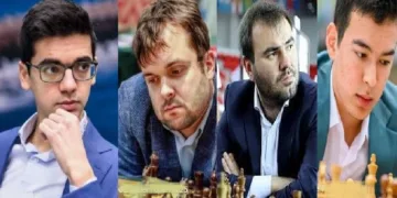 അനീഷ് ഗിരി, വ്ളാഡിമീര്‍ ഫിഡൊസീവ്, ഷക്രിയാര്‍ മമെഡ്യറൊവ്, നോഡിര്‍ബെക് അബ്ദുസത്തൊറൊവ് (ഇടത്ത് നിന്നും വലത്തോട്ട്)