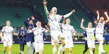 ലോകകപ്പ് യോഗ്യത നേടിയ നോര്‍വേ ടീം ആഹ്ലാദത്തില്‍