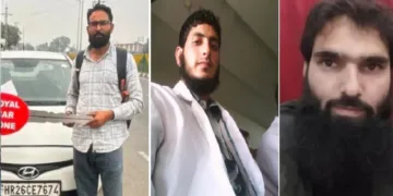 ദല്‍ഹിയില്‍ സ്ഫോടനമുണ്ടാക്കിയ ഹ്യൂണ്ടായ് ഐ20 കാര്‍ (ഇടത്ത്) പിടിയിലായ കശ്മീരില്‍ നിന്നുള്ള ഡോക്ടര്‍മാരായ ഭീകരന്മാര്‍ മസമ്മലും ആദിലും (വലത്ത്)