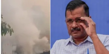 പഞ്ചാബിലെ തരണ്‍ തരണില്‍ ആം ആദ്മിയുടെ പ്രേരണപ്രകാരം ഒരുപാടത്ത് വൈക്കോല്‍ കത്തിച്ചുണ്ടാകുന്ന കനത്ത പുകപടലങ്ങള്‍ (ഇടത്ത്)