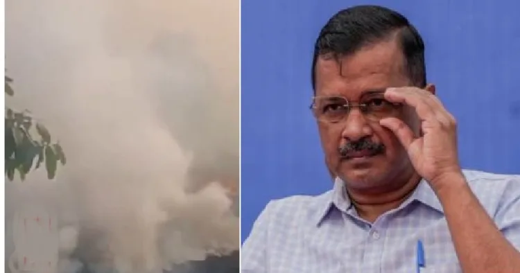 പഞ്ചാബിലെ തരണ്‍ തരണില്‍ ആം ആദ്മിയുടെ പ്രേരണപ്രകാരം ഒരുപാടത്ത് വൈക്കോല്‍ കത്തിച്ചുണ്ടാകുന്ന കനത്ത പുകപടലങ്ങള്‍ (ഇടത്ത്)