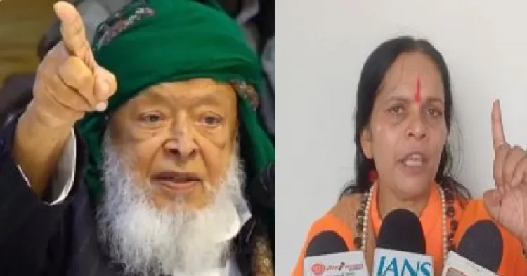 മൗലാന അര്‍ഷദ് മദനി (ഇടത്ത്) സാധ്വി പ്രാചി (വലത്ത്)