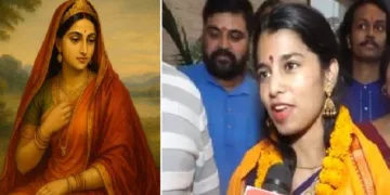 രാമായണത്തിലെ സീതാദേവി (ഇടത്ത്) മൈഥിലി താക്കൂര്‍ (വലത്ത്)