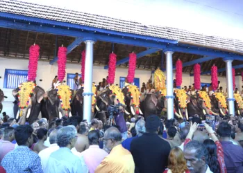 തൃപ്പൂണിത്തുറ ശ്രീപൂര്‍ണത്രയീശന്റെ വൃശ്ചികോത്സവ കൊടിയേറ്റിനോടനുബന്ധിച്ച് ഇന്നലെ നടന്ന 15 ആനകളുടെ എഴുന്നള്ളത്ത്‌