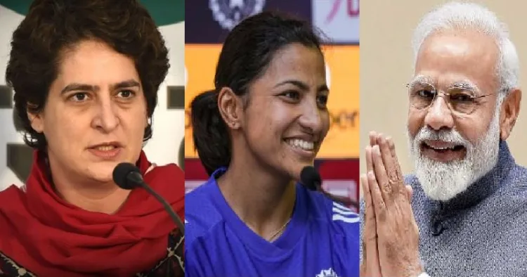 വനിതാ ഏകദിനലോകകപ്പ് നേടിയ ഇന്ത്യന്‍ ടീമിലെ താരമായ സ്നേഹ റാണ (നടുവില്‍)