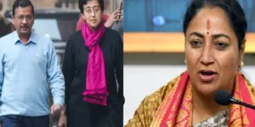 ദല്‍ഹി മുഖ്യമന്ത്രിയായിരുന്ന കെജ്രിവാളും അതീഷിയും (ഇടത്ത്) ദല്‍ഹി മുഖ്യമന്ത്രി രേഖാ ഗുപ്ത (വലത്ത്)