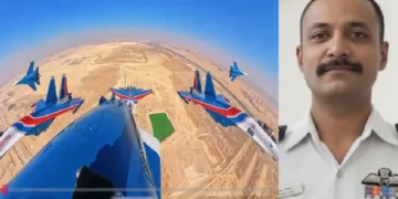 ദുബായ് എയര്‍ഷോയില്‍ മരിച്ച ഇന്ത്യയുടെ പൈലറ്റ് നമന്‍ഷ് സ്യാലിന് റഷ്യന്‍ യുദ്ധവിമാനപൈലറ്റുമാര്‍ നടത്തിയ മിസ്സിംഗ് മാന്‍ ഫോര്‍മേഷന്‍ എന്ന അനുശോചന അഭ്യാസം (ഇടത്ത്) മരണപ്പെട്ട നമന്‍ഷ് സ്യാല്‍ (വലത്ത്)