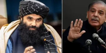 സിറാജുദ്ദീന്‍ ഹഖാനി (ഇടത്ത്) പാക് പ്രധാനമന്ത്രി ഷെബ്ഹാസ് ഷെരീഫ് (വലത്ത്)