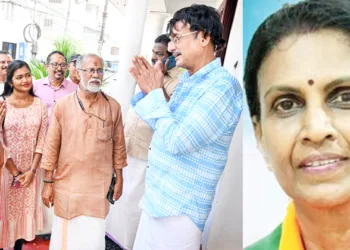 എന്‍ഡിഎ സ്ഥാനാര്‍ത്ഥി ആര്‍. ശ്രീലേഖ പ്രചാരണത്തിനിടെ