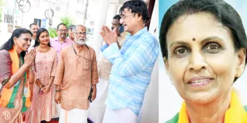 എന്‍ഡിഎ സ്ഥാനാര്‍ത്ഥി ആര്‍. ശ്രീലേഖ പ്രചാരണത്തിനിടെ