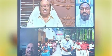 യുഎഇയിലെ എസ്എന്‍ഡിപി യോഗം സേവനം നേതൃസംഗമം ജനറല്‍ സെക്രട്ടറി വെള്ളാപ്പള്ളി നടേശന്‍ ഓണ്‍ലൈനിലൂടെ ഉദ്ഘാടനം ചെയ്യുന്നു