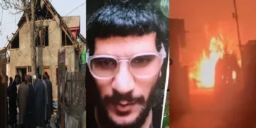 ദല്‍ഹിയില്‍ 13 പേരുടെ മരണത്തിന് കാരണമായ കാര്‍ സ്ഫോടനം നടത്തിയ ഉമര്‍ നബിയുടെ കശ്മീരിലെ പുല്‍വാമയിലെ വീട് (ഇടത്ത്) ഡോക്ടര്‍ ഉമര്‍നബി (നടുവില്‍) ഉമര്‍നബിയുടെ വീട് ബോംബ് വെച്ച് തകര്‍ക്കുന്നു (വലത്ത്)