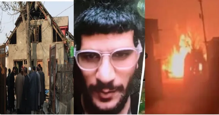 ദല്‍ഹിയില്‍ 13 പേരുടെ മരണത്തിന് കാരണമായ കാര്‍ സ്ഫോടനം നടത്തിയ ഉമര്‍ നബിയുടെ കശ്മീരിലെ പുല്‍വാമയിലെ വീട് (ഇടത്ത്) ഡോക്ടര്‍ ഉമര്‍നബി (നടുവില്‍) ഉമര്‍നബിയുടെ വീട് ബോംബ് വെച്ച് തകര്‍ക്കുന്നു (വലത്ത്)