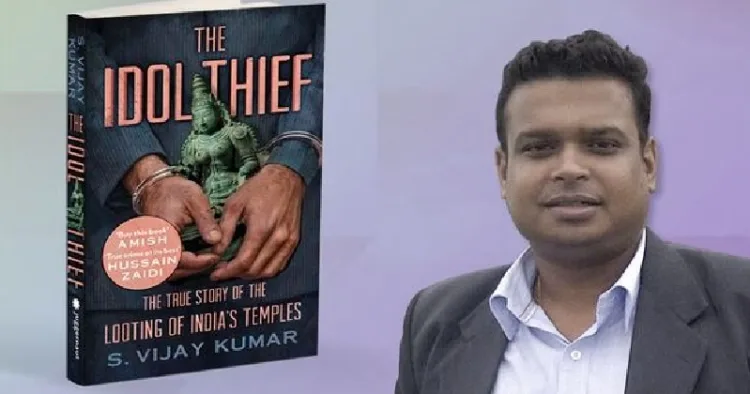 വലിയൊരു അന്താരാഷ്ട്ര വിഗ്രഹമോഷ്ടാവിനെ അകത്താക്കാന്‍ അമേരിക്കന്‍ രഹസ്വാന്വേഷണ ഏജന്‍സിയെ സഹായിച്ച ദൈവഭക്തനായ വിജയകുമാര്‍ (വലത്ത്) വിഗ്രഹമോഷണങ്ങളുടെ ചുരുളഴിക്കുന്ന വിജയകുമാര്‍ എഴുതിയ പുസ്തകത്തിന്‍റെ പുറംചട്ട (ഇടത്ത്)