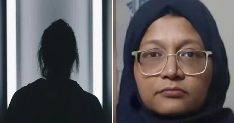 അറസ്റ്റിലായ ഡോക്ടര്‍ ഷഹീന്‍ ഷഹീദ് (വലത്ത്) പ്രിയങ്ക ശര്‍മ്മയെ പ്രതിനീകരിക്കുന്ന നിഴല്‍ ചിത്രം (ഇടത്ത്)