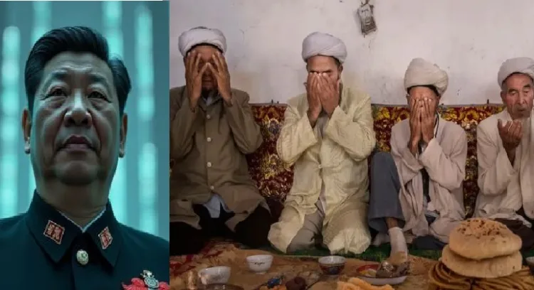 പീഢിപ്പിക്കപ്പെടുന്ന ഉയ് ഗുര്‍ വിഭാഗത്തില്‍പ്പെടുന്ന മുസ്ലിങ്ങള്‍ (വലത്ത്) ഏകാധിപതിയായ ചൈനീസ് പ്രസിഡന്‍റ് ഷീ ജിന്‍പിങ്ങ് (ഇടത്ത്)