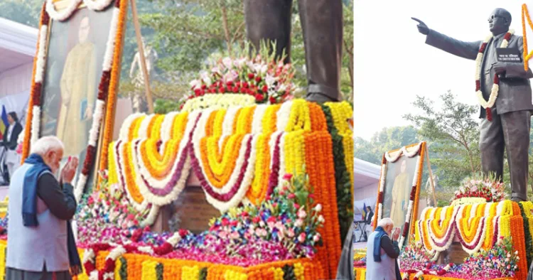 മഹാപരിനിര്‍വാണ ദിനത്തില്‍ പാര്‍ലമെന്റിലെ ഡോ. ബി.ആര്‍. അംബേദ്കര്‍ പ്രതിമയില്‍ പ്രധാനമന്ത്രി നരേന്ദ്ര മോദി പുഷ്പാര്‍ച്ചന നടത്തുന്നു