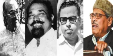 സലില്‍ ചൗധരി, രാമു കാര്യാട്ട്, വയലാര്‍, മന്നാഡെ (ഇടത്ത് നിന്നും വലത്തേക്ക്)