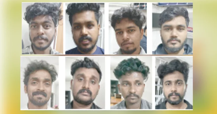 അറസ്റ്റിലായ സിപിഎം പ്രവര്‍ത്തകരായ നവീന്‍, അഖില്‍രാജ്, റിനീഷ്, റോഷിന്‍രാജ്, അമല്‍ദാസ്, അരുണ്‍, ജെസിന്‍, ലിയോ ജോണ്‍ എന്നിവര്‍