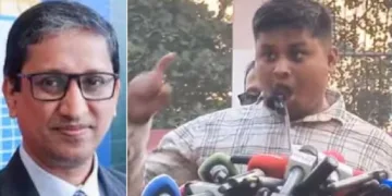 ഇന്ത്യയിലെ ബംഗ്ലാദേശ് ഹൈക്കമ്മീഷണർ റിയാസ് ഹമീദുള്ള (ഇടത്ത്) ബംഗ്ലാദേശിലെ നാഷണല്‍ സിറ്റിസണ്‍ പാര്‍ട്ടിയുടെ (എന്‍സിപി) പ്രമുഖ നേതാവ് ഹസ്‌നത്ത് അബ്ദുള്ള (വലത്ത്)