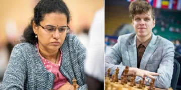 ഇന്ത്യയുടെ കൊനേരു ഹംപി (ഇടത്ത്) റഷ്യന്‍ താരം വ്ളാഡിസ്ലാവ് ആര്‍ടെമീവ് (വലത്ത്)