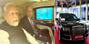 ചൈനയില്‍ ലിമോസിന്‍ കാറിനകത്ത് പുടിനും മോദിയും (ഇടത്ത്) ഓറസ് സെനറ്റ് എന്ന പുടിന്‍റെ ലിമോസിന്‍ കാര്‍ (വലത്ത്)