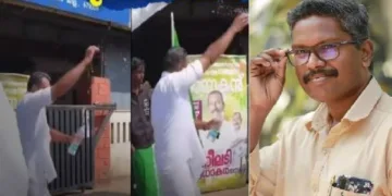 ദളിത് പ്രസിഡന്‍റ് തോറ്റതോടെ ആ പഞ്ചായത്തിന് മുമ്പില്‍ വീണ്ടും ശുദ്ധികലശവുമായി മുസ്‌ലിം ലീഗ് (ഇടത്ത്) ദളിത് ആക്ടിവിസ്റ്റ് ടി.എസ്. ശ്യാംകുമാര്‍ (വലത്ത്)