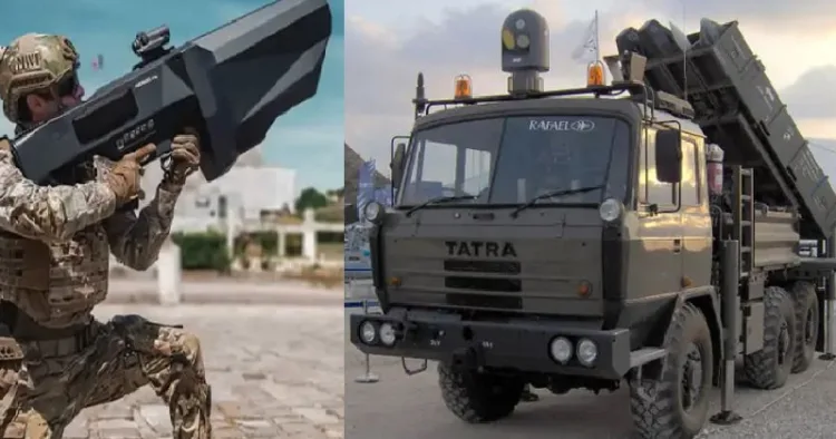 പാകിസ്ഥാന്‍ ഇന്ത്യാ-പാക് അതിര്‍ത്തി നിയന്ത്രണരേഖലയിലെ പ്രദേശങ്ങളില്‍ വിന്യസിച്ചിരിക്കുന്ന സുഫ്ര ജാമിംഗ് ഗണ്ണൂം (ഇടത്ത്) ഡ്രോണുകളെ തകര്‍ക്കാനുള്ള സ്പൈഡര്‍ ആന്‍റിഡ്രോണ്‍ സംവിധാനവും (വലത്ത്)