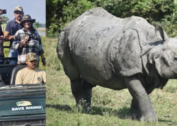 1. പോബിത്തോറയിലൂടെ ജിപ്‌സി വാഹനത്തില്‍ സഞ്ചരിക്കുന്ന മാധ്യമ സംഘം, 2. പോബിത്തോറയിലെ ഒറ്റക്കൊമ്പന്‍ കാണ്ടാമൃഗം