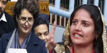 മോദിയ്ക്കെതിരെ കൊലവിളി മുദ്രാവാക്യം മുഴക്കിയ മഞ്ജു ലതാ മീണ എന്ന രാജസ്ഥാന്‍ സ്വദേശിനിയായ കോണ്‍ഗ്രസ് നേതാവ് (വലത്ത്)