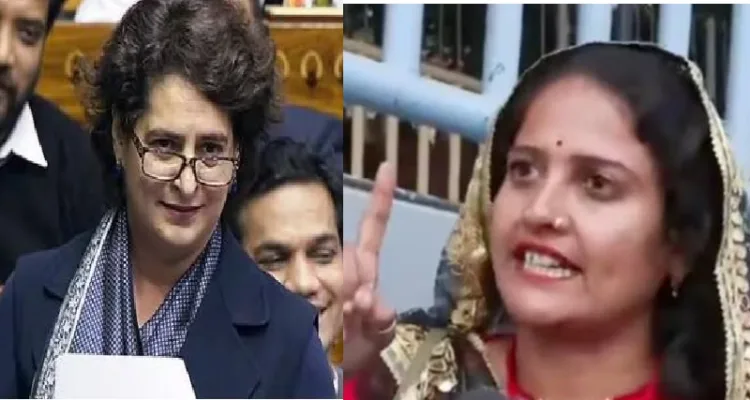 മോദിയ്ക്കെതിരെ കൊലവിളി മുദ്രാവാക്യം മുഴക്കിയ മഞ്ജു ലതാ മീണ എന്ന രാജസ്ഥാന്‍ സ്വദേശിനിയായ കോണ്‍ഗ്രസ് നേതാവ് (വലത്ത്)