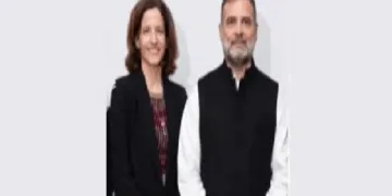 രാഹുല്‍ ഗാന്ധിയും ജോര്‍ജ്ജ് സോറോസിന്‍റെ അനുയായി കൊര്‍ണേലിയ വോളും തമ്മില്‍ ജര്‍മ്മനിയില്‍ നടന്ന കൂടിക്കാഴ്ച (ഇടത്ത്)