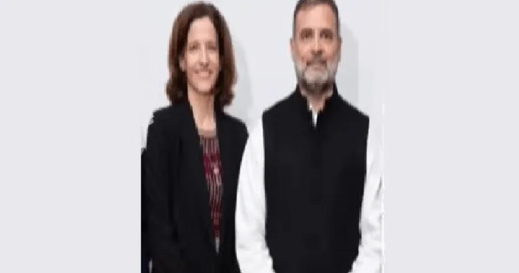 രാഹുല്‍ ഗാന്ധിയും ജോര്‍ജ്ജ് സോറോസിന്‍റെ അനുയായി കൊര്‍ണേലിയ വോളും തമ്മില്‍ ജര്‍മ്മനിയില്‍ നടന്ന കൂടിക്കാഴ്ച (ഇടത്ത്)