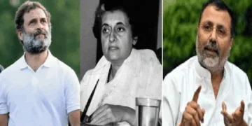 ബംഗാളില്‍ നിന്നുള്ള ബിജെപി എംപി നിഷികാന്ത് ദുബെ (വലത്ത്) രാഹുല്‍ ഗാന്ധിയും അമ്മൂമ്മ ഇന്ദിരാഗാന്ധിയും (ഇടത്ത്)