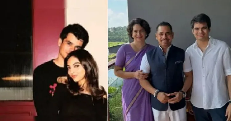 റെയ്ഹാന്‍ ഗാന്ധിയും വധു അവിവാ ബെയ്ഗും (ഇടത്ത്) റെയ്ഹാന്‍ ഗാന്ധി പ്രിയങ്കയ്ക്കും റോബര്‍ട്ട് വാധരയ്ക്കും ഒപ്പം (വലത്ത്)