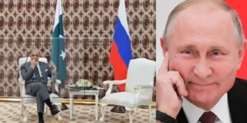 40 മിനിറ്റിലേറെ കാത്തിരുന്നിട്ടും പുടിനെ കാണാന്‍ അനുമതി കിട്ടാതായതോടെ ക്ഷമ കെട്ടിരിക്കുന്ന ഷെഹ്ബാസ് ഷെരീഫ് (ഇടത്ത്)