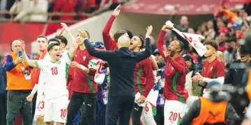 ക്വാര്‍ട്ടര്‍ വിജയം ആഘോഷിക്കുന്ന മൊറോക്കോ താരങ്ങള്‍