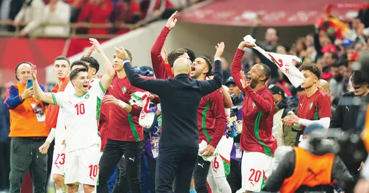 ക്വാര്‍ട്ടര്‍ വിജയം ആഘോഷിക്കുന്ന മൊറോക്കോ താരങ്ങള്‍