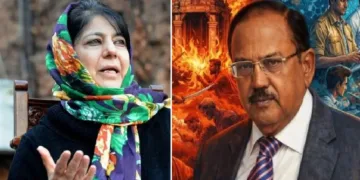 മെഹ്ബൂബ മുഫ്തി (ഇടത്ത് ) അജിത് ഡോവല്‍ (വലത്ത്)