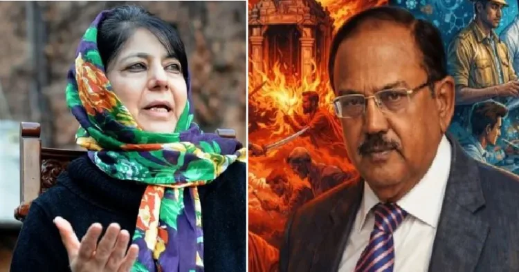 മെഹ്ബൂബ മുഫ്തി (ഇടത്ത് ) അജിത് ഡോവല് (വലത്ത്)