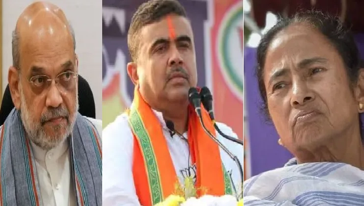 ബിജെപി നേതാവ് സുവേന്ദു അധികാരി (നടുവില്‍)