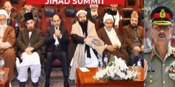 പാകിസ്ഥാനിലെ റാവല്‍ പിണ്ടിയിലെ സൈനികാസ്ഥാനത്ത് അസിം മുനീര്‍ വിളിച്ചുചേര്‍ത്ത യോഗത്തില്‍ പങ്കെടുക്കുന്ന വിവിധ ജിഹാദി മുള്ളമാര്‍.