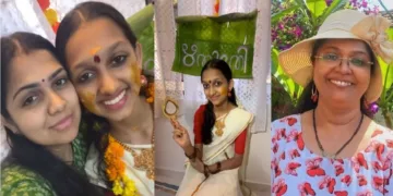 അഞ്ജലി നായര്‍ക്കൊപ്പം മകള്‍ ആവണി (ഇടത്ത്) ഋതുമതിയായ ആവണി (നടുവില്‍) വി.കെ. ഷാഹിന (വലത്ത്)