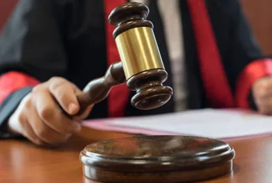 Judge and gavel in courtroom